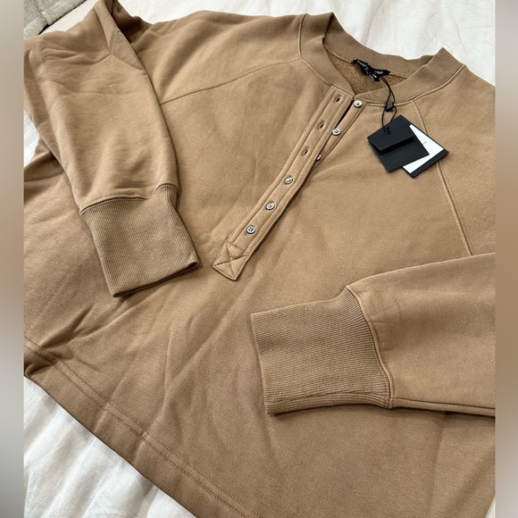 Marissa Webb SO UPTIGHT PLUSH PLUNGE HENLEY SWEATSHIRT IN LIGHT MOCHA - Picture 11 of 14